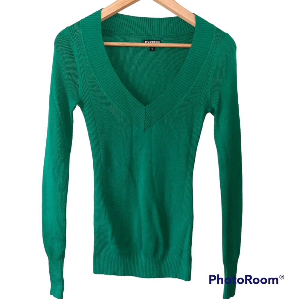 Express V- Neck Teal Green Sweater Size XS